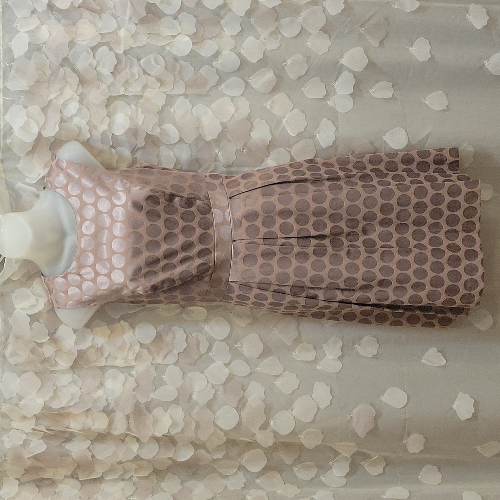 LOFT size 6 tan/taupe polka dot A-line, sleeveless dress.